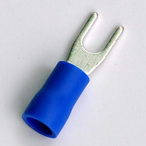 Davitu (1000 pcs/lot) Crimp Spade Wire Connector, 16~14AWG, 6, 27AMP, Blue, Fork Terminal.