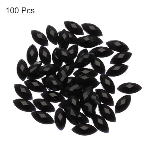 Image of MECCANIXITY 100PCS Acrylic Horse Eye Gems 4x8mm Flat Back Artificial Rhinestones for DIY Crafts Bead Wedding Party Face Painting Jewelry Making Black