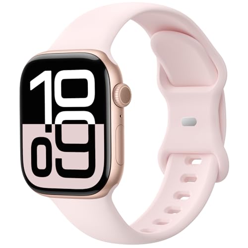 Sport Band Compatible with Apple Watch 38mm 40mm 41mm 42mm 44mm 45mm 46mm 49mm Soft Silicone Replacement Strap Wristbands for iWatch Series 11/10/9/8/7/6/5/4/3/2/1 Ultra SE Women Men Light Pink