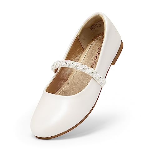 DREAM PAIRS Girls Mary Jane Dress Shoes Ballerina Flats for Wedding, Party (Toddler/Little Kid/Big Kid) 4 Big Kid Ivory