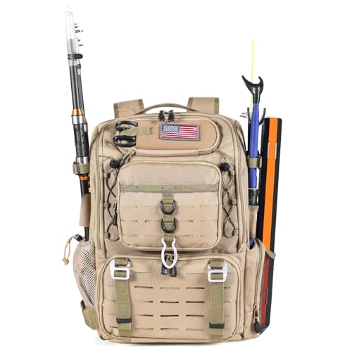 Romatime 37L Fishing Tackle Backpack with Rod Strap, Insulated Outdoor Tackle Bag with Protective...