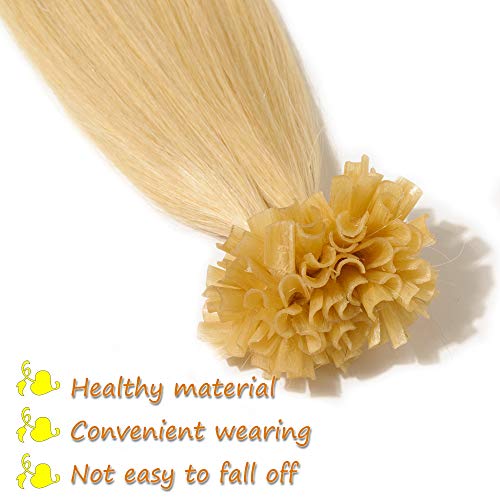 Benehair U Tip Human Hair Extensions 16 Inch U Tip Keratin Hair Extensions Real Remy Hair Fusion Hair Extension Bleach Blonde #613 Pre Bonded Human Hair Extensions 100 Strands 50G #TOP4