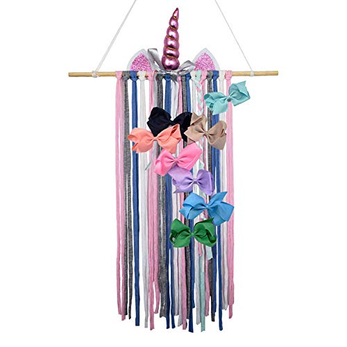 SuperiMan Unicorn Hair Clips Holder,Fringe Hair Bows Headband Holder Storage Organizer Hanger for Girls (Pink Horn)