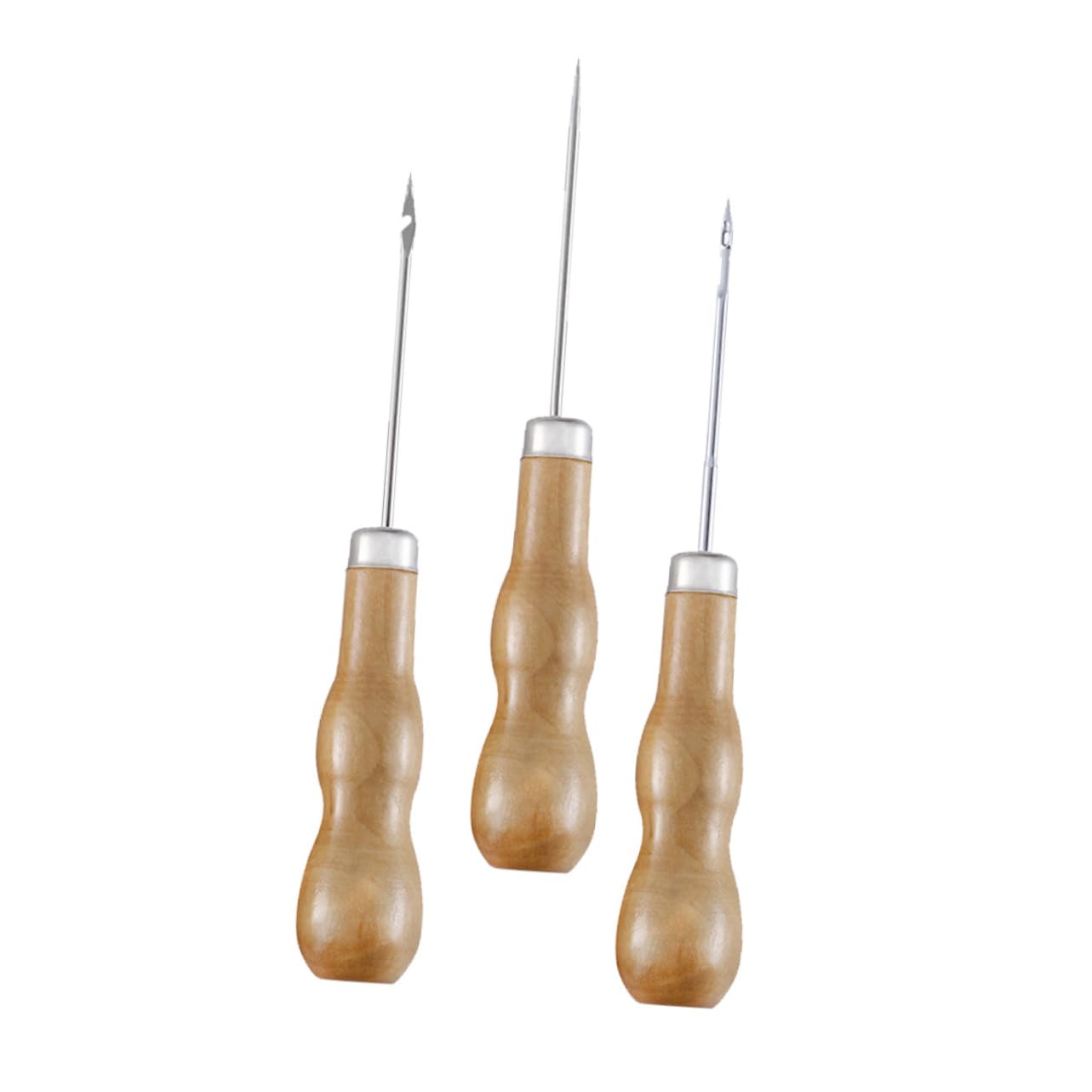 3pcs Leather Craft Sewing Maker Leather Scratch Awls Wooden Handle for DIY Leatherwork