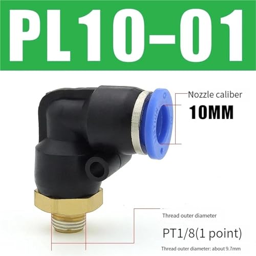 Conector neumático de codo PL4 PL6 PL8 PL12 con rosca macho 1/4 y 3/8 para aire comprimido 3