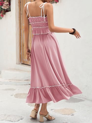 Wenrine Women's Summer 2 Piece Skirt Sets Casual Spaghetti Straps Cropped Cami Ruffle Maxi Skirt Flowy Beach Outfit3