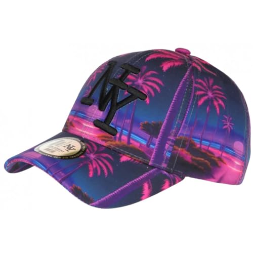 HIP HOP HONOUR NY Cap Rosa und Blau Tropical Palmen Sunset Baseball – Unisex, blau, Einheitsgröße