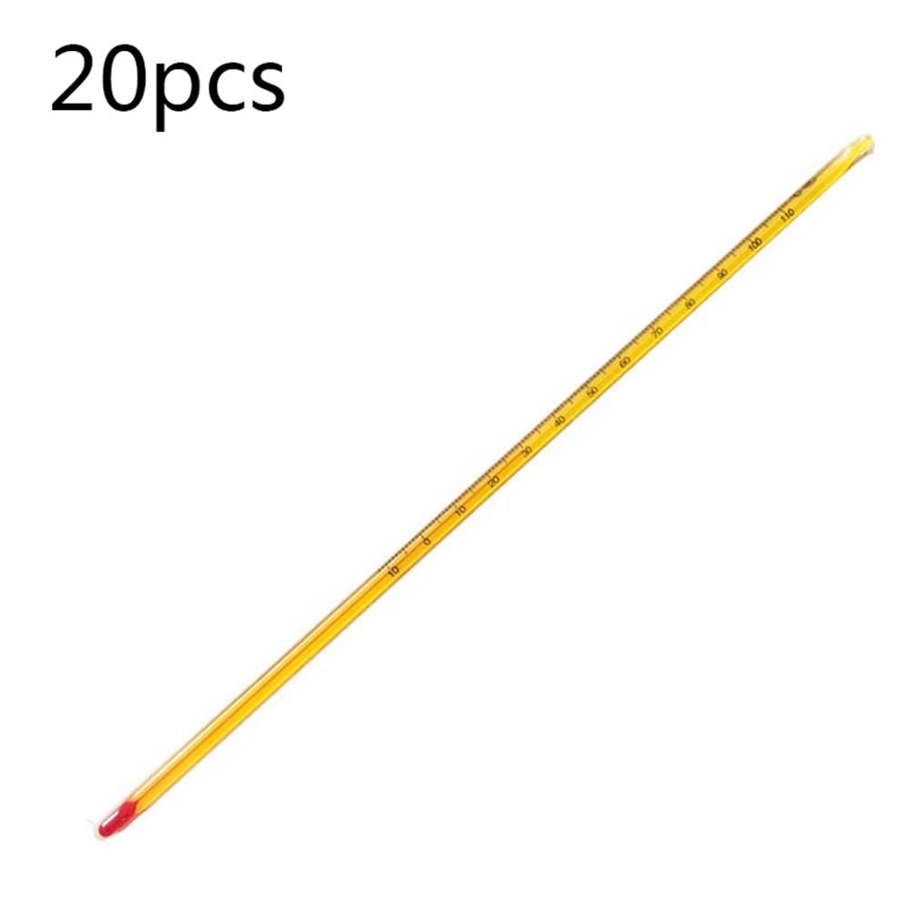 Cristalería de Laboratorio Termómetro de fondo amarillo con varilla de vidrio roja de 30 cm, 0-100 grados, experimental.(0-200 20PCS)