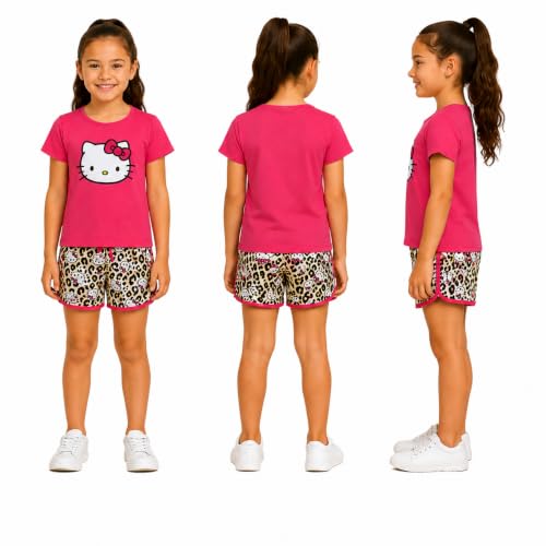 Image of Hello Kitty Girls Short Set - 2 Piece Short Sleeve Graphic Tee and Shorts Clothing Outfits (Sizes: 2T-12)