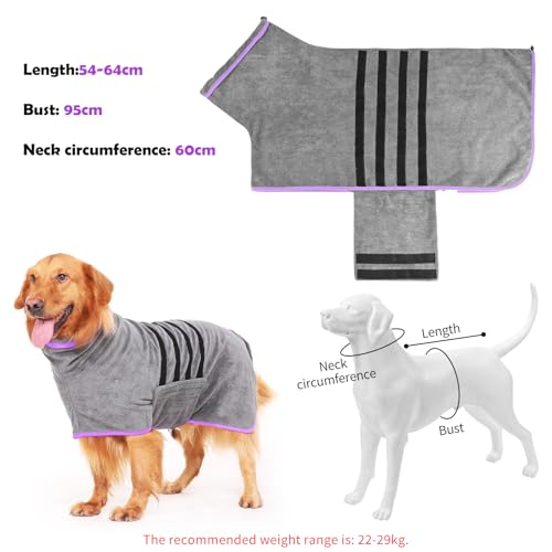Euakee Hundebademantel, Dry Fast Dog Robes Mantel Super saugfähig, Verstellbarer Kragen & Bauchgurt Schnell trocknender Mantel Haustier Hund Katze Bademantel Handtuch, Grau (2XL)