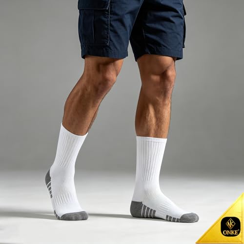 Image of ONKE Athletic Work Socks for Men Women Heavy Cushion Crew Moisture Wicking | Cotton, Max Full Cushion, Odor Control, Breathable, Comfortable, Durability, Anti Blister, Arch Support, Size M /L /XL 3 /6 Pack
