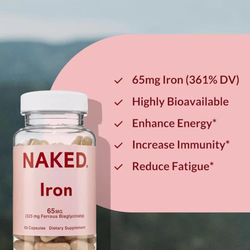 Image of Naked Iron 65mg, 325mg Ferrous Bisglycinate - High Potency Iron Supplement for Iron Deficiency, Cellular Energy Support, Promotes Healthy Red Blood Cell Production, Non-GMO, Gluten-Free, 60 Capsules