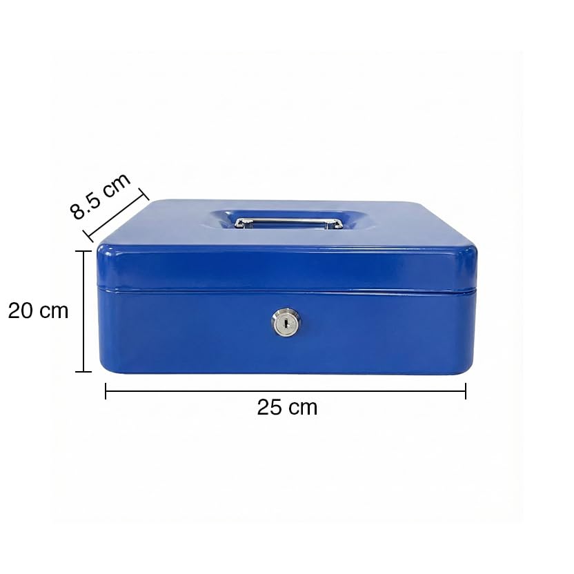 oddpod™ DL Metal Cash Box & Jewelry Safe Locker with Plastic Coin Tray & Key Lock - Large (Blue) 1