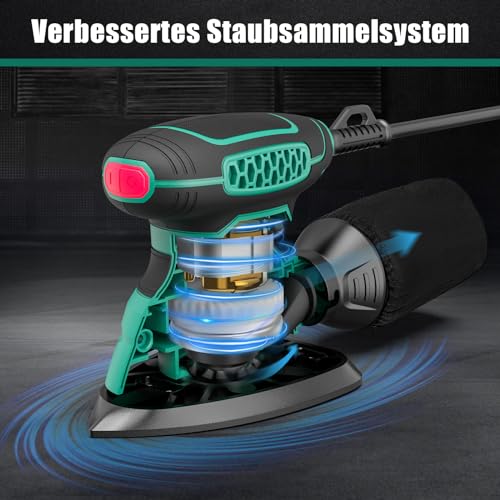 HYCHIKA 140W Deltaschleifer, 13000 OPM Multischleifer Effiziente Staubabsaugung, mit 12PCS Schleifpapier, Ideal zum Schleifen von Holz und Entfernen von Rost und Farbe