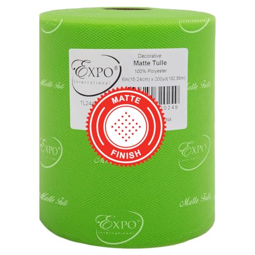 Expo International Decorative Matte Tulle, Roll/Spool of 6” X 200 Yards, Lightweight Polyester Tulle Fabric for Tutus, Costumes, and Party Decorations, Washable, Easy-to-Use, Lime