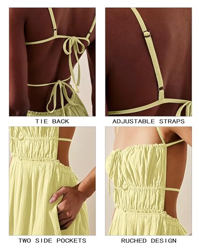 Image of VIUTIL Flowy Maxi Dress for Women Summer Cotton Backless Beach Long Dress with Pockets 2026