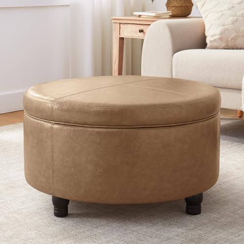 MIQMICMIK 30-Inch Round Storage Ottoman, Modern Ottoman Coffee Table with Removable Top for Living...