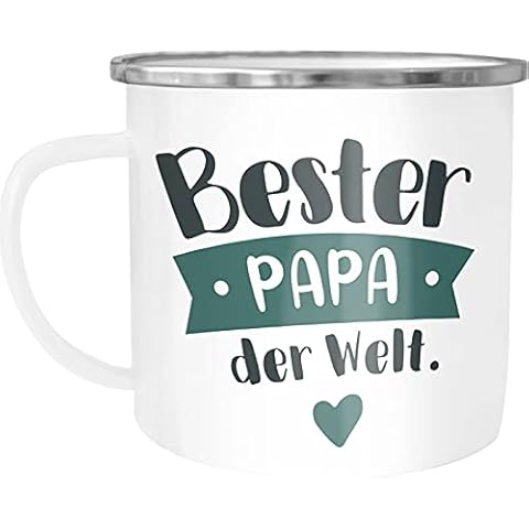 MoonWorks® Emaille Tasse Becher Beste/r Mama/Papa Geschenk Mutter Vater Geburtstag Weihnachten Danke sagen Kaffeetasse Bester Papa Petrol weiß-metall Emailletasse Cover
