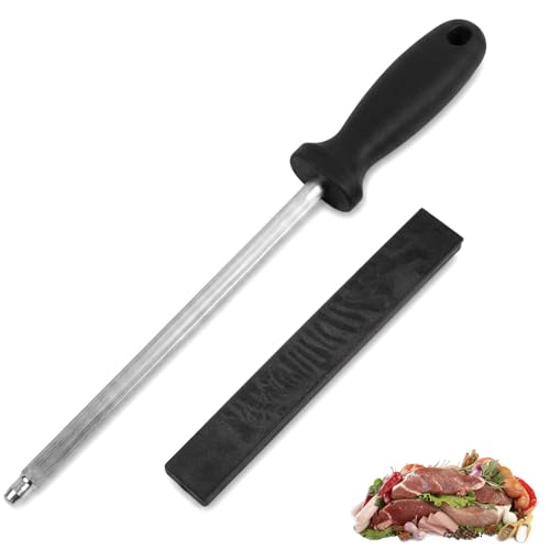 Solvio Professional Sharpening Stick 11 Stainless Steel Sharpening rods for Kitchen Chefs and Butchers Knives Ergonomic Non-Slip Handle with Sharpening Strap to Restore Blade Edge