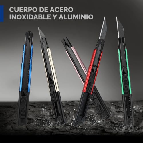 Miniatura 9 de Workpro 5 Piezas 9mm Cúter De Cuchillas, Cuchillo Utilitario Con Cambio Rápido, Cortador Profesional De Acero Inoxidable, Multicolor, Con Clip, Incl. 10 Cuchillas Sk5 De Repuesto