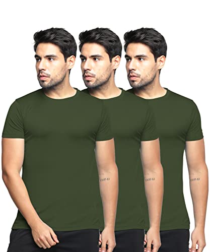 Image of BULLMER Solid Cotton Blended Half Sleeve Round Neck Tshirt for Men