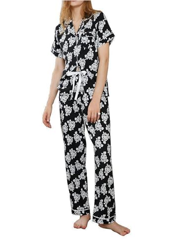 Ensemble pyjama imprimé 2 pièces pour femmes avec haut boutonné à revers