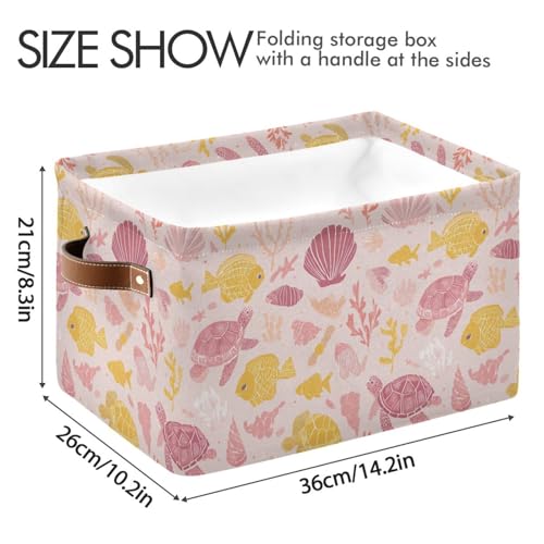 Image of Aslsiy Storage Basket Ocean Life Turtle Nursery Bins Pink Fish Seashell Baby Box Canvas Clothes Shelf Basket Laundry Hamper 2 Pcs