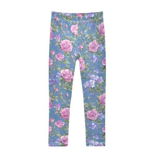Vintage Floral Girls Leggings Ultra Soft Compression Yoga Gym Pants for Kids 4-10T