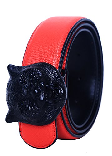 Men's Big Tiger Buckle 38-mm Italian Leather Belt (120cm/47.3inch (42-44), Red Black)3