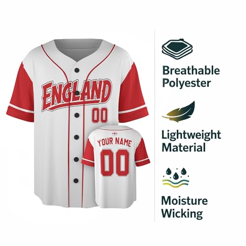 Custom England Baseball Jersey - Camiseta personalizada para fans, orgullo deportivo con número y nombre, uniforme de softball para hombres y mujeres miniatura 6