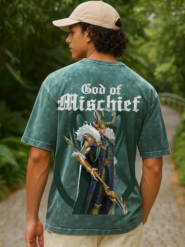 Image of Bewakoof X Marvel Loki Men's Cotton Graphic Print Oversized Fit Half Sleeve Round Neck T-Shirt | Casual Wear | Street Wear | Oversized t Shirt for Men Cotton | Baggy