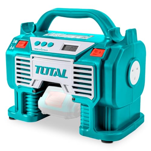 TOTAL - Compresor Híbrido a Batería P20S de 20 V - Bomba de Aire Eléctrica para Inflar Balones, Colchones y Neumáticos - Cargador de 12 V para Coche - Incluye Adaptadores