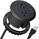 MAZZGOFOR 3 Inch Desktop Power Grommet,20W USB C Fast Charging Station,3-USB Port,Flush Mount,6.5 ft Power Cord.Round Recessed Power Outlet,Desk Hole Grommet Outlet for Workspace,Sofa,Black