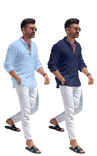 Image of Combo of Men Solid Cotton Blend Straight Kurta Shirt Pack of 2