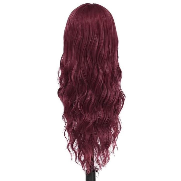 PORSMEER Long Red Wavy Wigs for Women Burgundy Red Wig Middle Part Natural Synthetic Hair Wig Heat Resistant for Fancy Dress/Cosplay/Party Daily Use 26 Inch - Image 4