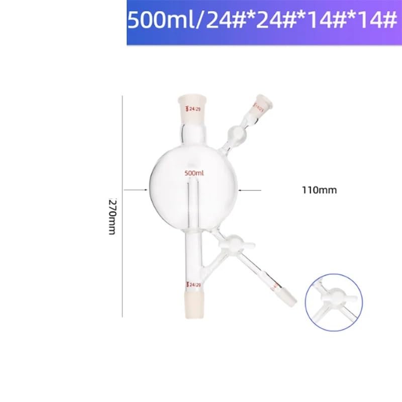 Solvent Distillation Head | Three-Way PTFE Piston | Laboratory Glassware for Solvent Processing(500ml 24X24X14X14)