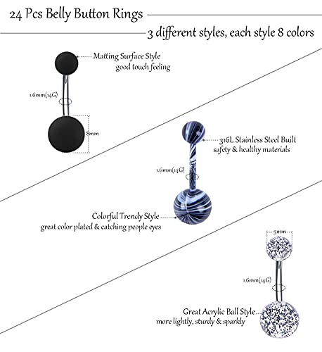 24-50Pcs 14G Stainless Steel Belly Button Rings for Women CZ Screw Navel Bars Body Piercing Jewelry3