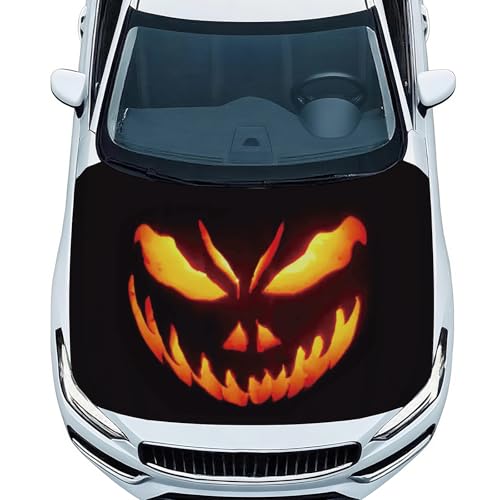 Halloween Car Hood Cover, Pumpkin Flag Car Hood, Elastic Polyester, Universal Fit, 3.5x5 Ft...