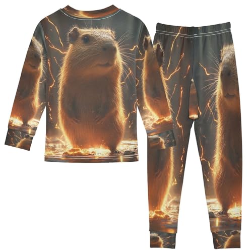 Pajama Sets Long Sleeve Glowing Capybara with Sparks Soft Comfy Sleepwear 2 Piece PJS 3-8T3