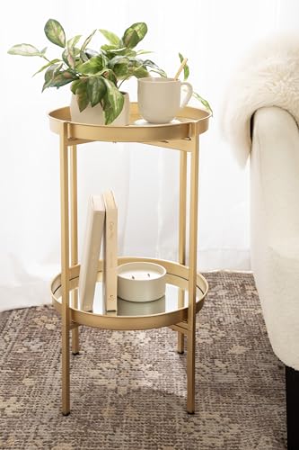 image for Kate and Laurel Celia Round Metal Foldable Tiered Side Table, 16 x 26,