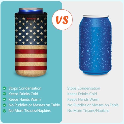 KENOBEE 4 Pack 16oz Standard Can Cooler Sleeves, Soft Insulated Reusable Non-slip Neoprene Coolier Drink Caddies Holder Covers for Hard Seltzer, Beer, Soda, Energy Drinks and Water Bottle