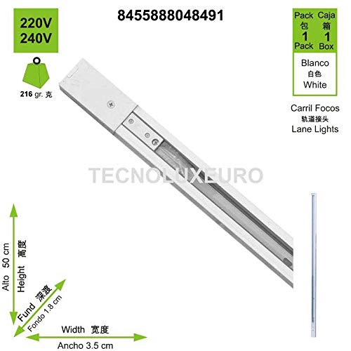 Carril recto Monofasico aluminio 0.5 Metro blanco 48491