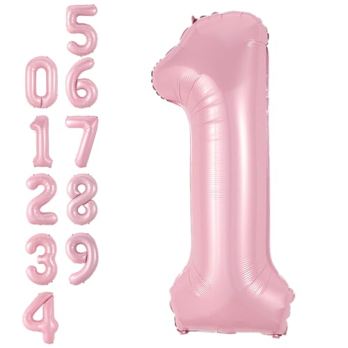Pink Number 1 Balloon,40Inch Large Light Pink Foil Digital Helium Balloons,Pastel Pink Number 1 Balloons for Girls Women Birthday Baby Shower Anniversary Princess Party Supplies Decorations