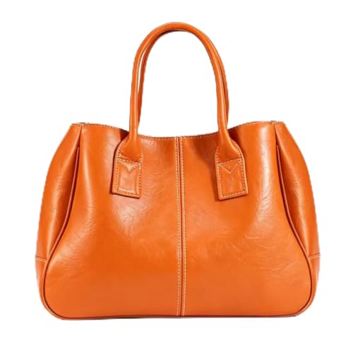 Fashion Women's Vintage PU Leather Tote Bag, Large Capacity Top Handle Satchel Handbag, Multi Compartment Work Bag(Orange)