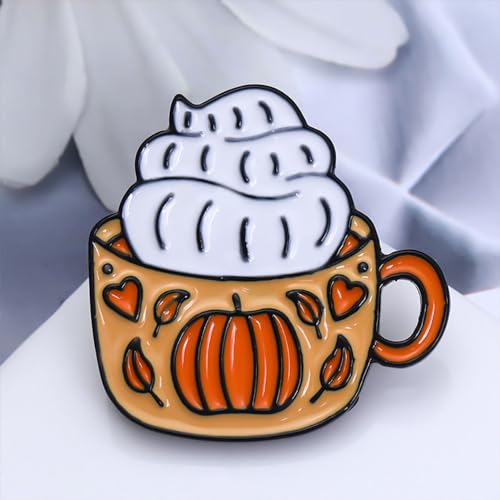 Image of Pumpkin Cup Enamel Pin Cute Pumpkin Enamel Pins with Safety Backing Cartoon Pumpkin Cup Charms Accessories Pumpkin Stuff Gift Jewelry Backpack Lapel Brooches for Women