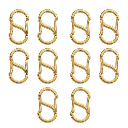 Luabue 10Pcs Double Opening Lobster Clasps, 0.67in Gold Necklace Shortener Charm Clasp, Metal Necklace Clasps Bracelet Connectors Bracelet Fasteners S Clasp for DIY Jewelry Repairing (Gold)