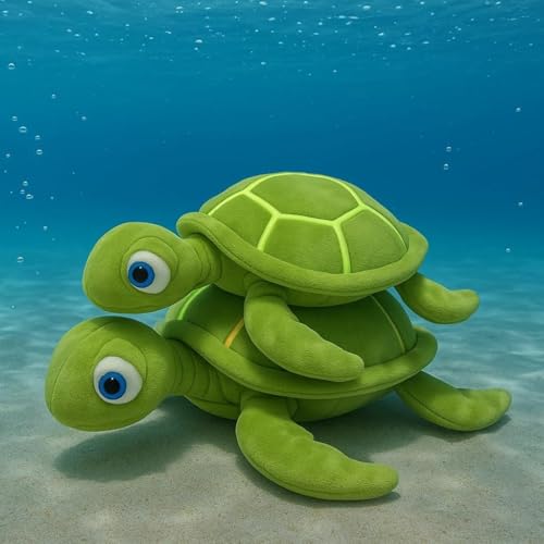 Image of Adorable Green Sea Turtle Plush Toy Ultra Soft Stuffed Animal with Big Blue Eyes Cute Huggable Ocean Plushie for Kids Toddlers Boys Girls Beach Themed Plush (30 CM)