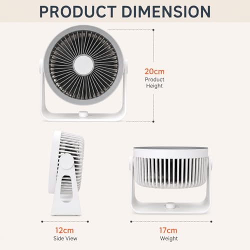 Image of One94Store Mini USB Rechargeable Table Fan with LED Light, 2200mAh Portable Desk Fan, 5 Speed Low Noise 3 Blade Plastic Fan with On /Off Switch, Up to 8 Hrs Runtime for Home, Office & Bedroom (White)