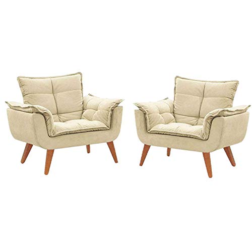 Kit 2 Poltronas Opala Para Sala de Estar Sued Bege Aradecor