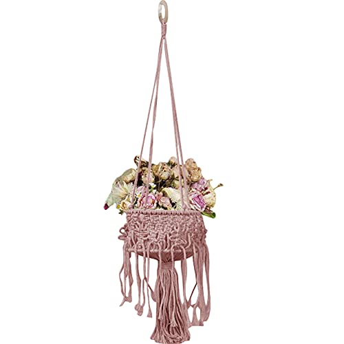 Kelendle Macrame Round Planter Hanger, Cotton Rope, Pink, Ha